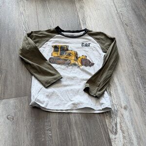 CAT Kids Long Sleeve Bulldozer Shirt - Green and Gray